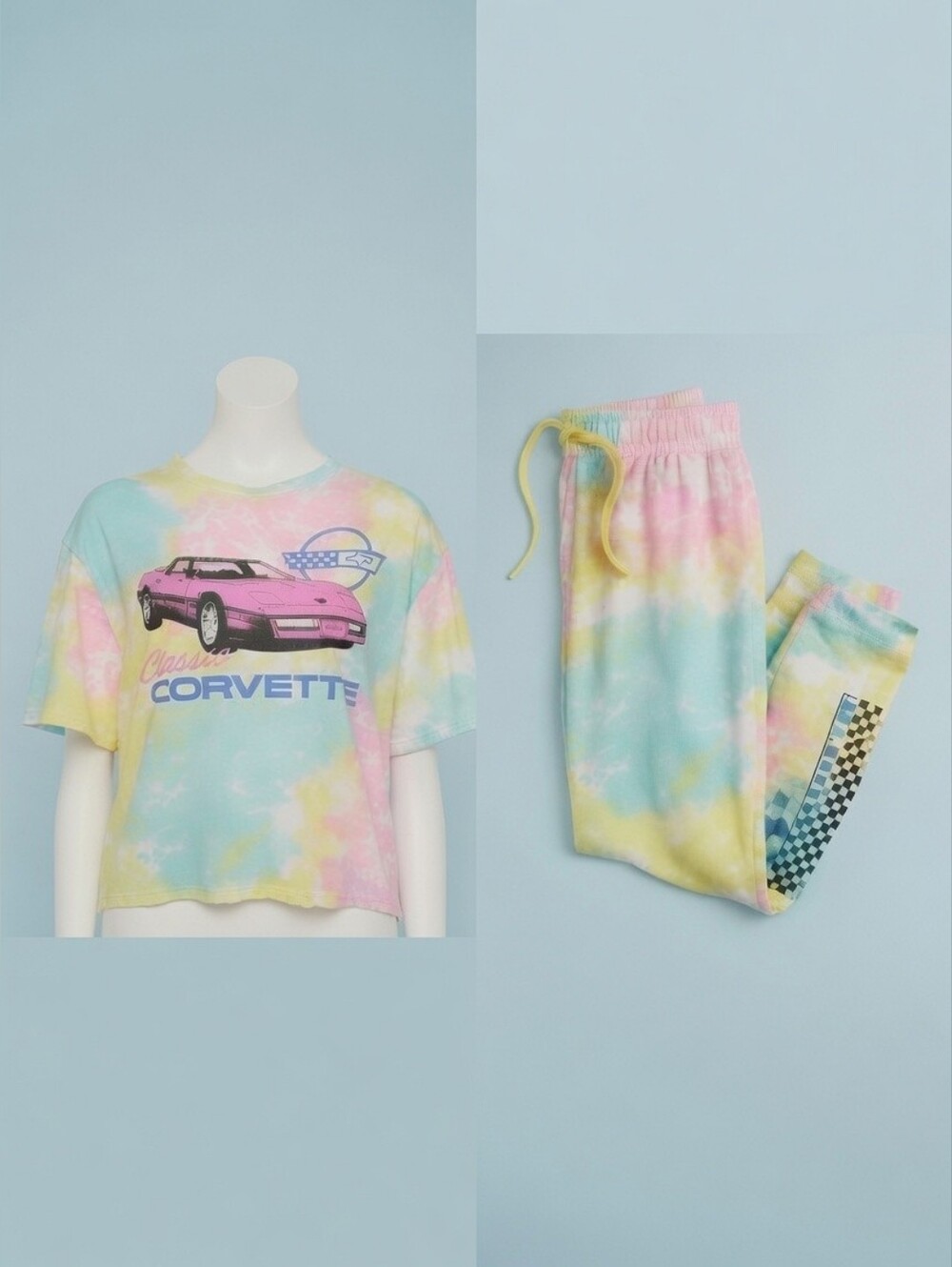Classic Corvette Tie-Dye Juniors' Graphic Tee & Jogger Set, Size M, XL